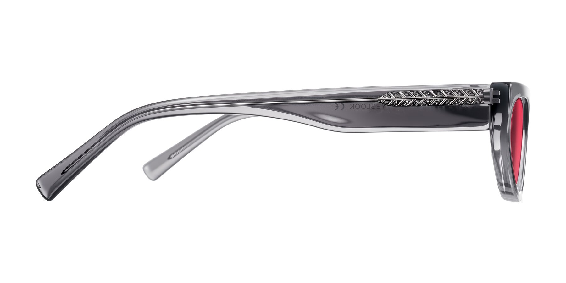 Side of Carnew in Transparent Gray with Red Tinted Lenses