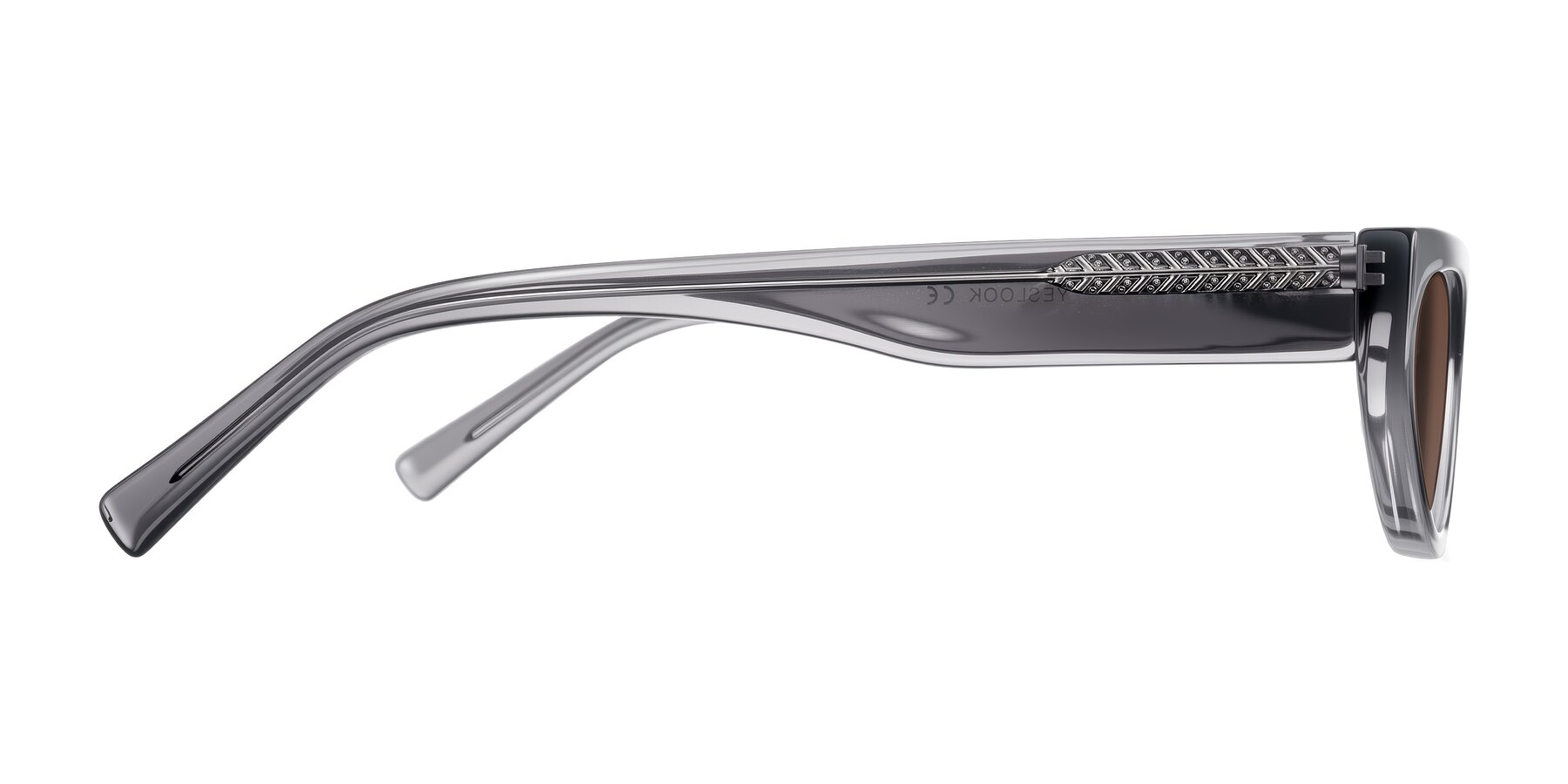 Side of Carnew in Transparent Gray with Brown Tinted Lenses