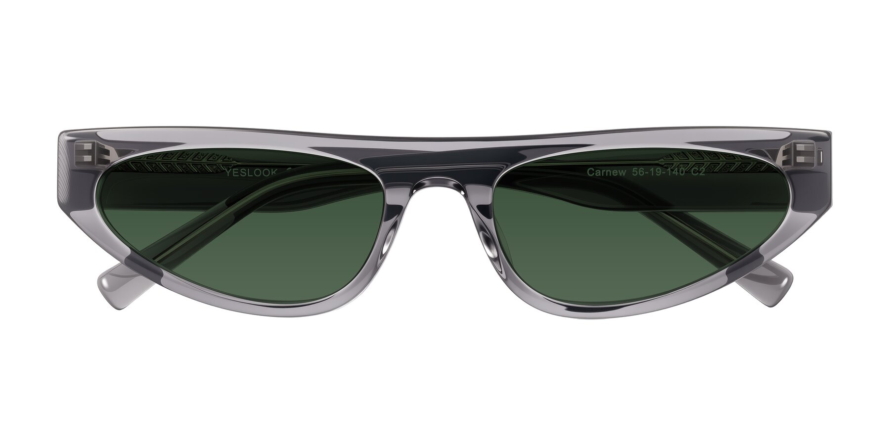 Folded Front of Carnew in Transparent Gray with Green Tinted Lenses