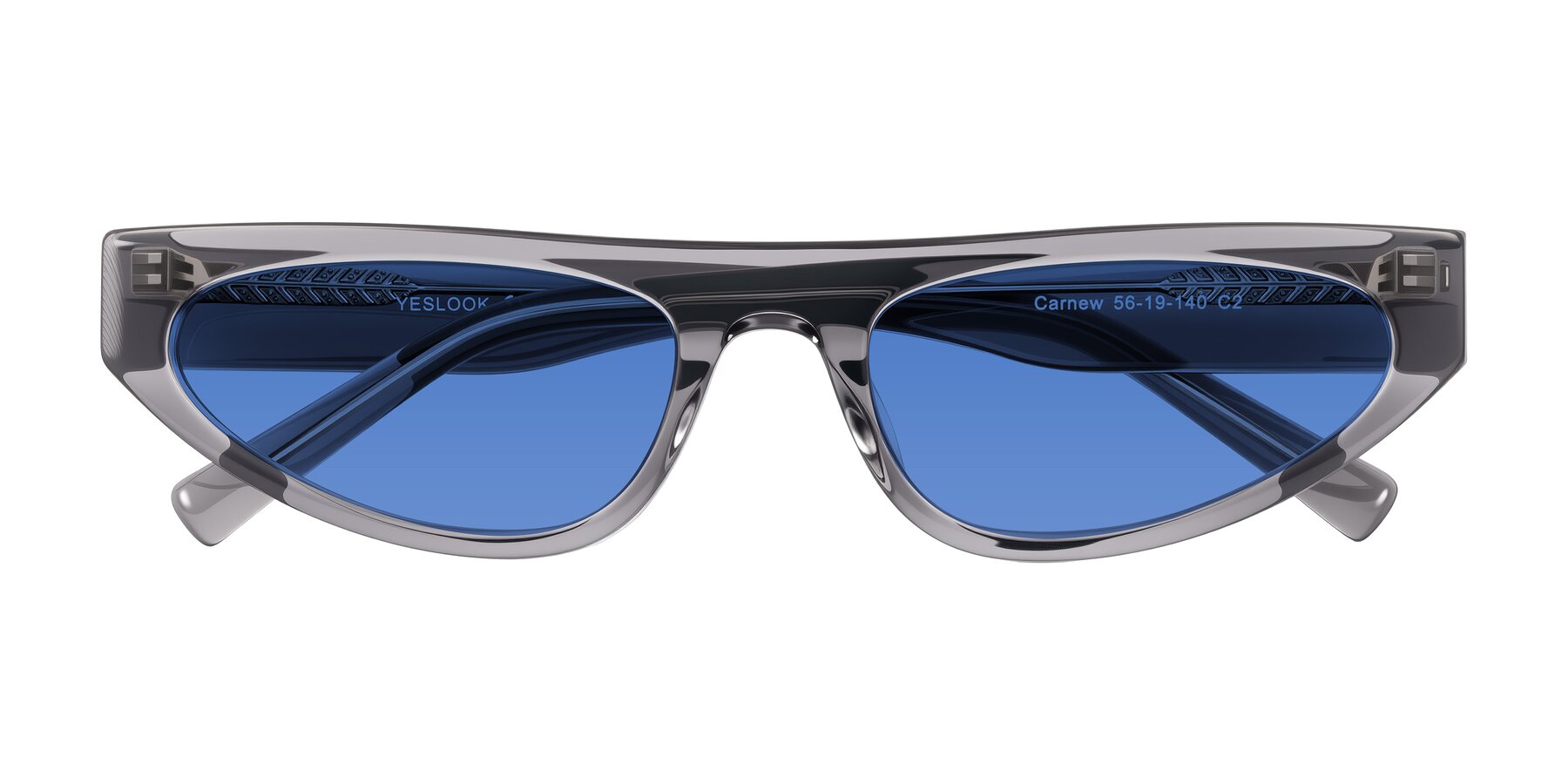 Folded Front of Carnew in Transparent Gray with Blue Tinted Lenses