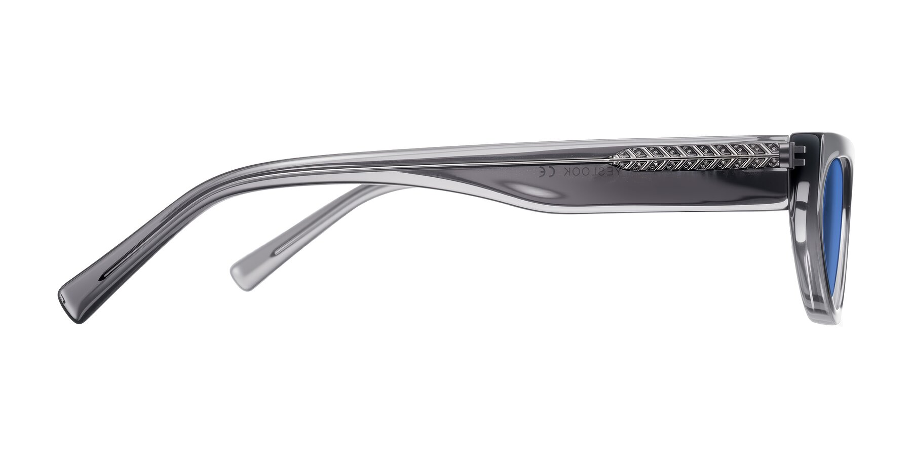Side of Carnew in Transparent Gray with Blue Tinted Lenses
