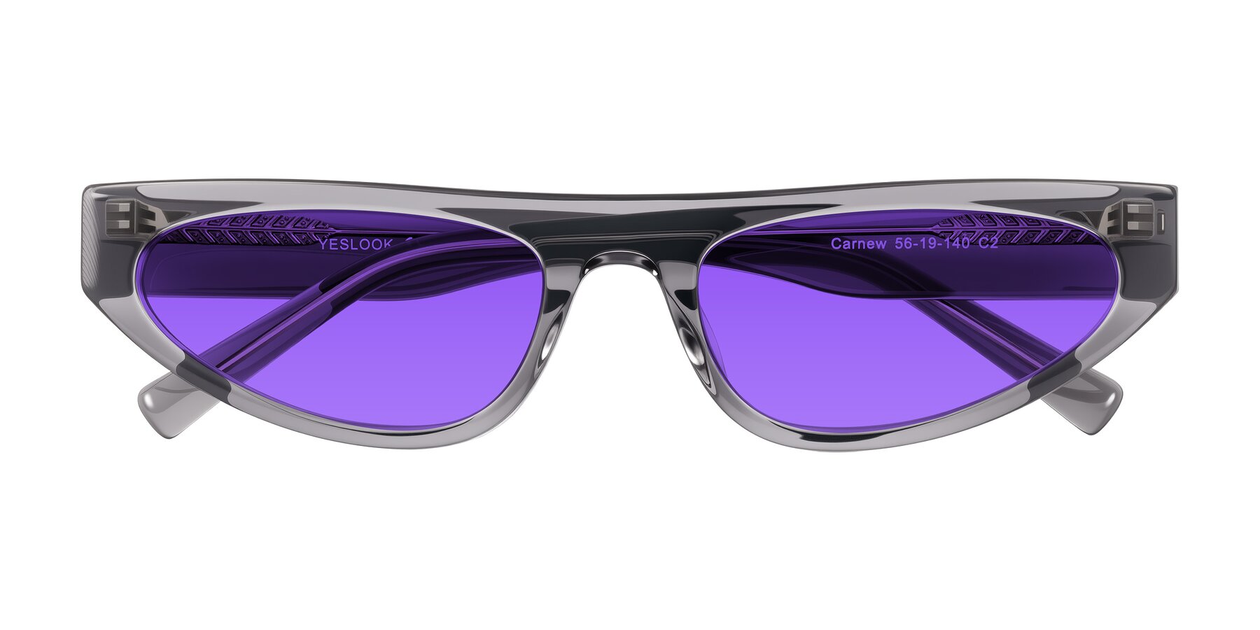 Folded Front of Carnew in Transparent Gray with Purple Tinted Lenses