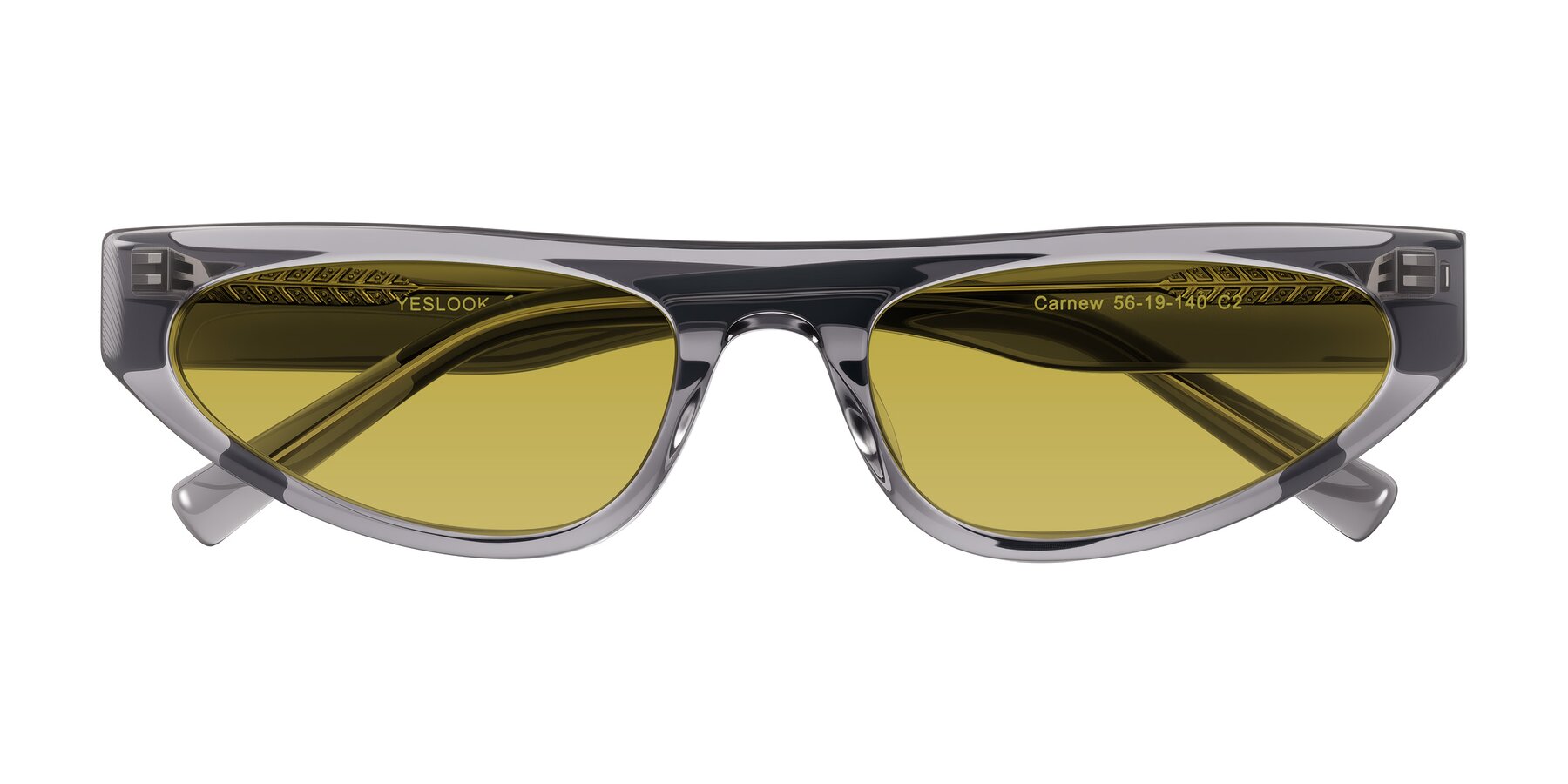 Folded Front of Carnew in Transparent Gray with Champagne Tinted Lenses
