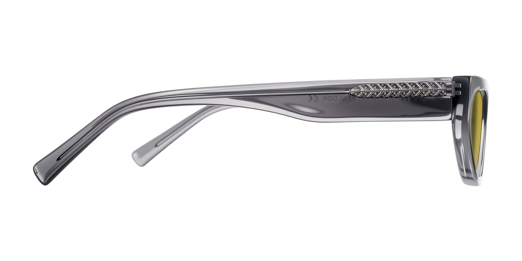 Side of Carnew in Transparent Gray with Champagne Tinted Lenses