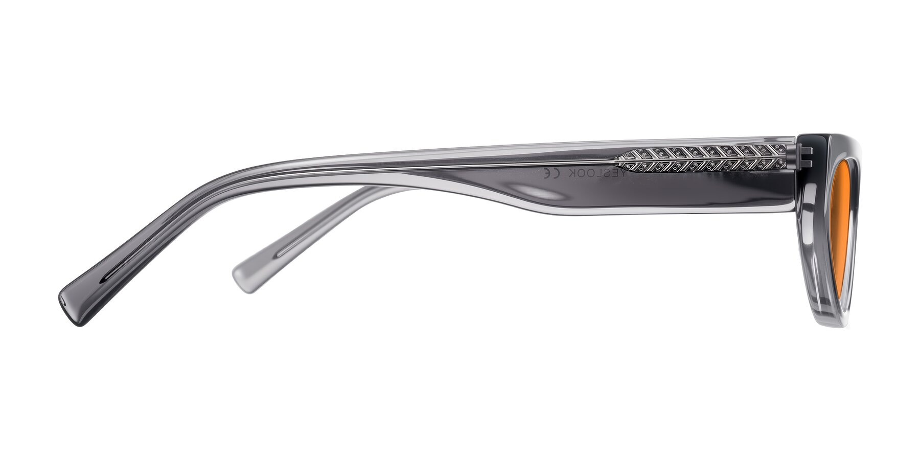 Side of Carnew in Transparent Gray with Orange Tinted Lenses