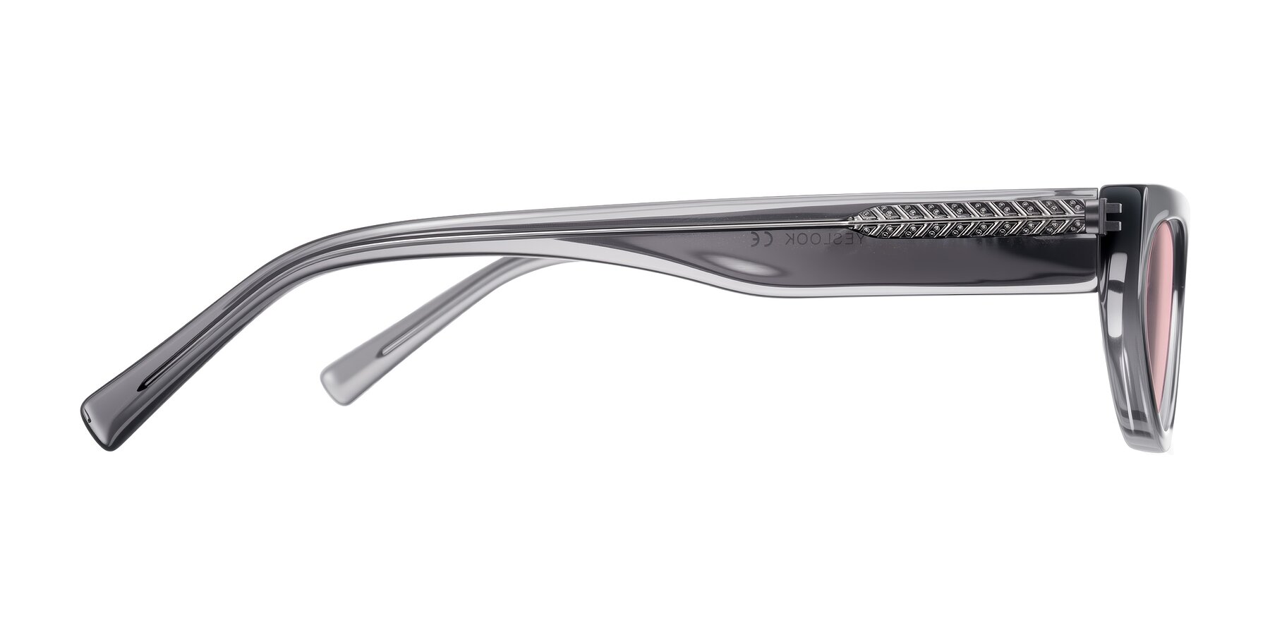 Side of Carnew in Transparent Gray with Light Garnet Tinted Lenses