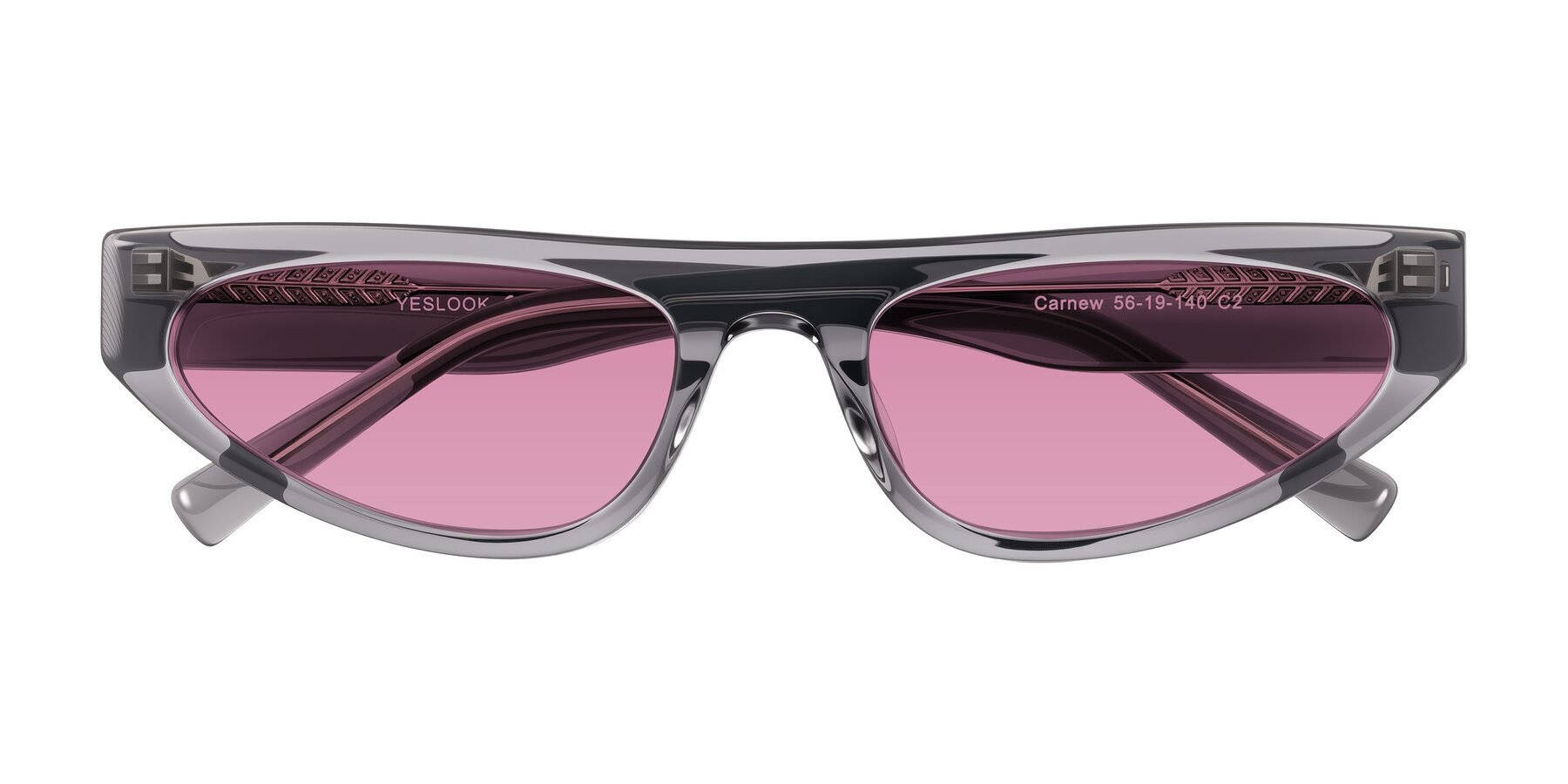 Folded Front of Carnew in Transparent Gray with Medium Wine Tinted Lenses