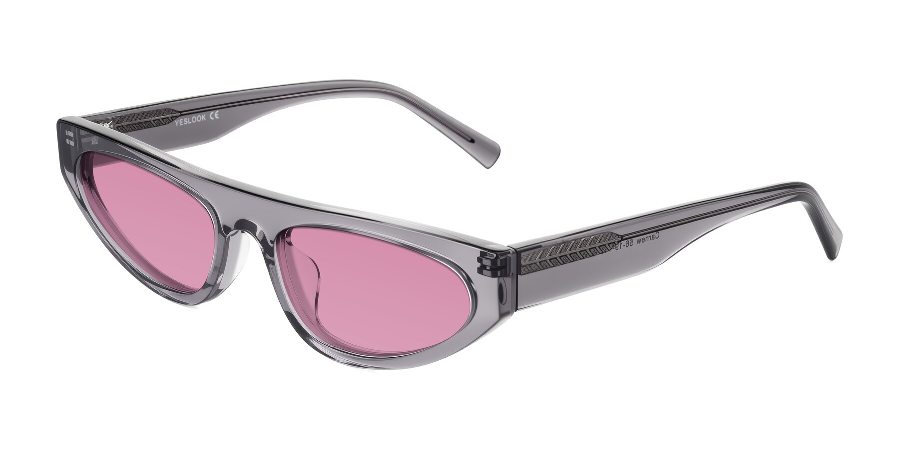 Angle of Carnew in Transparent Gray with Medium Wine Tinted Lenses