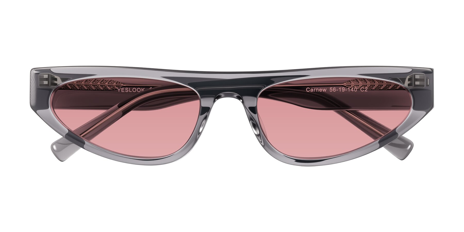 Folded Front of Carnew in Transparent Gray with Medium Garnet Tinted Lenses