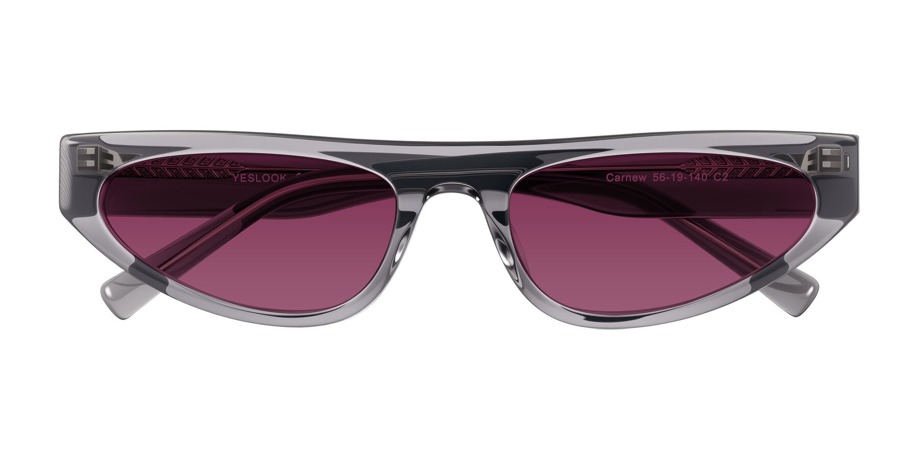Folded Front of Carnew in Transparent Gray with Wine Tinted Lenses
