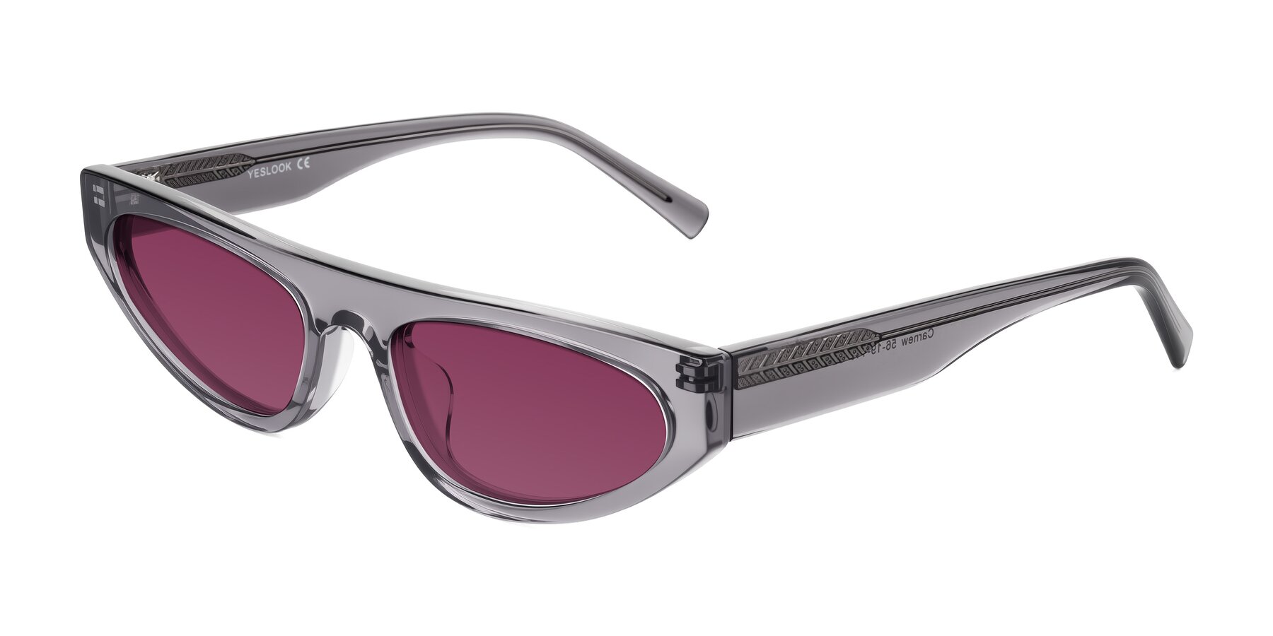 Angle of Carnew in Transparent Gray with Wine Tinted Lenses