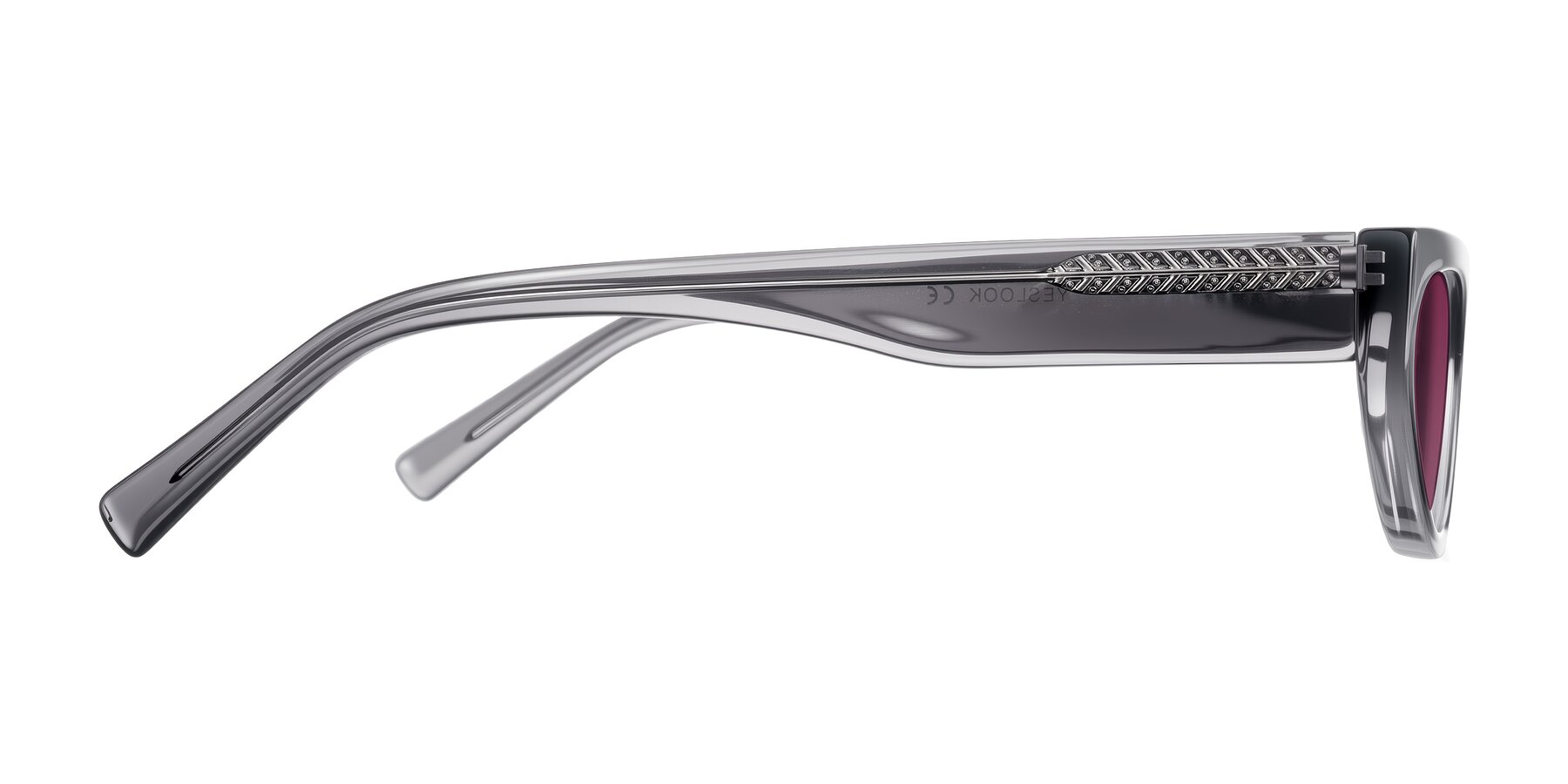 Side of Carnew in Transparent Gray with Wine Tinted Lenses