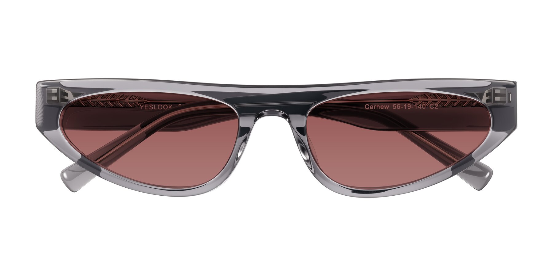 Folded Front of Carnew in Transparent Gray with Garnet Tinted Lenses