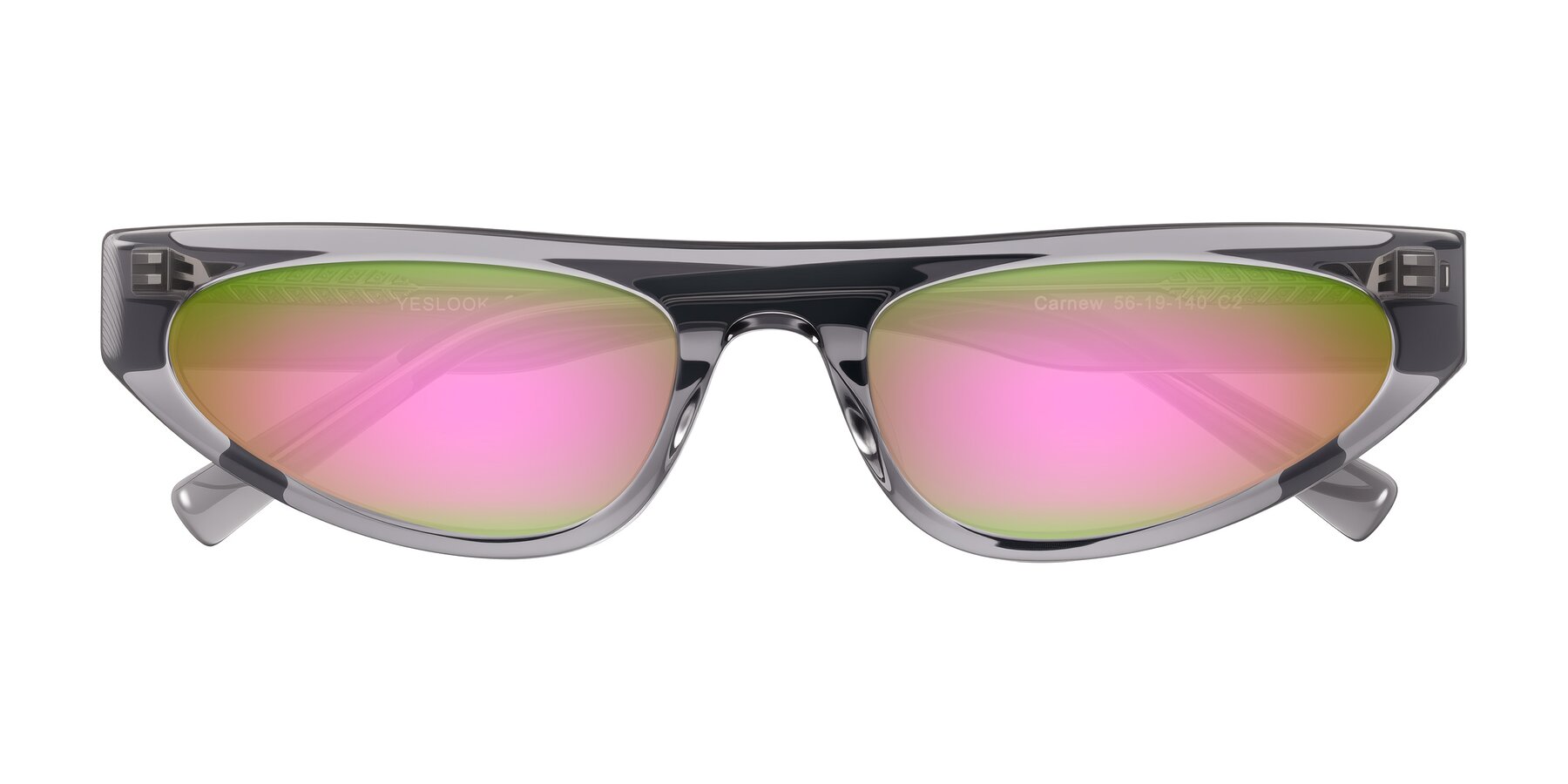 Folded Front of Carnew in Transparent Gray with Pink Mirrored Lenses