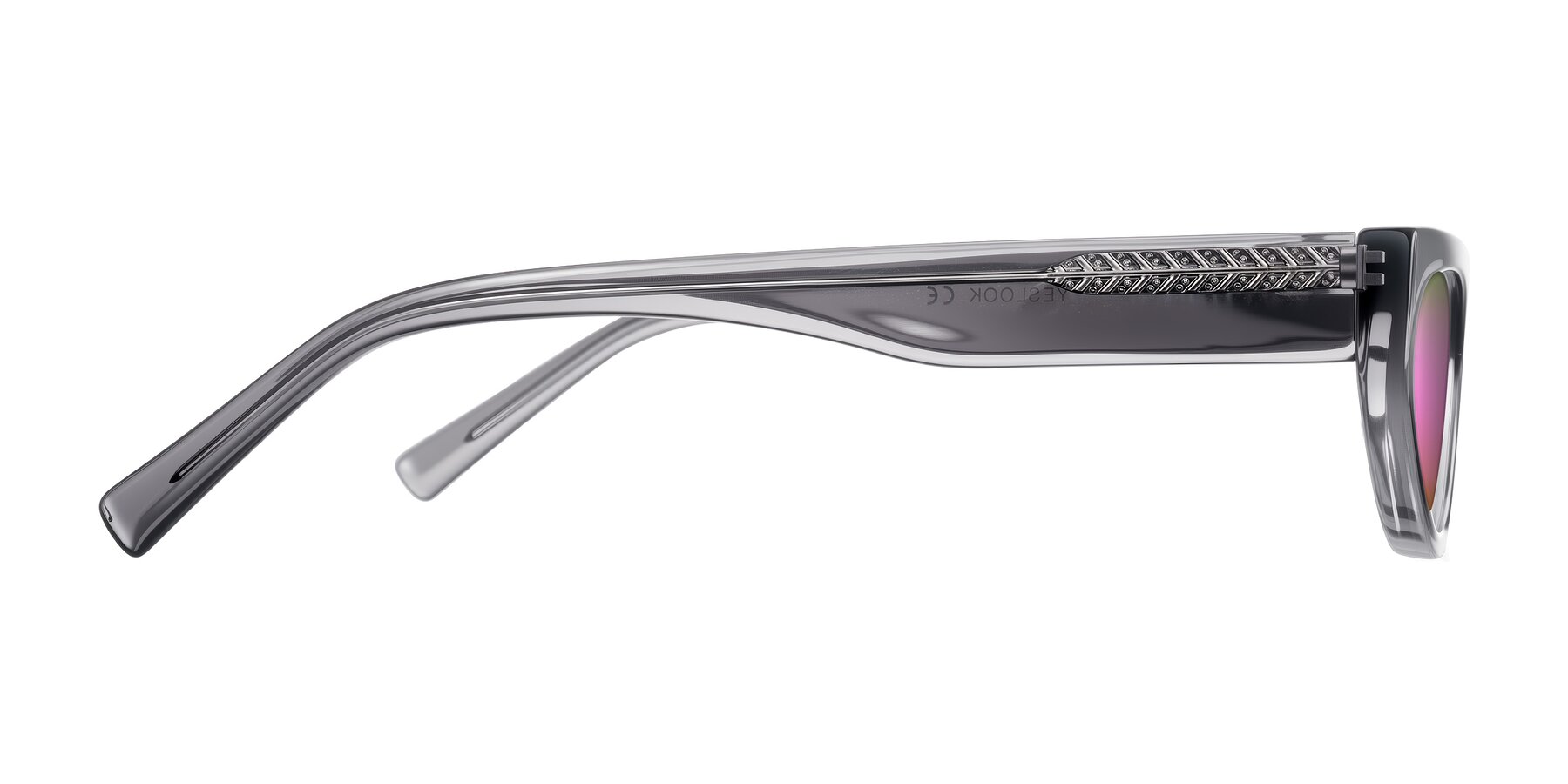 Side of Carnew in Transparent Gray with Pink Mirrored Lenses