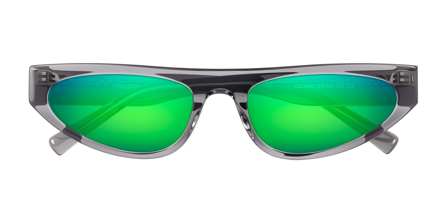 Folded Front of Carnew in Transparent Gray with Green Mirrored Lenses