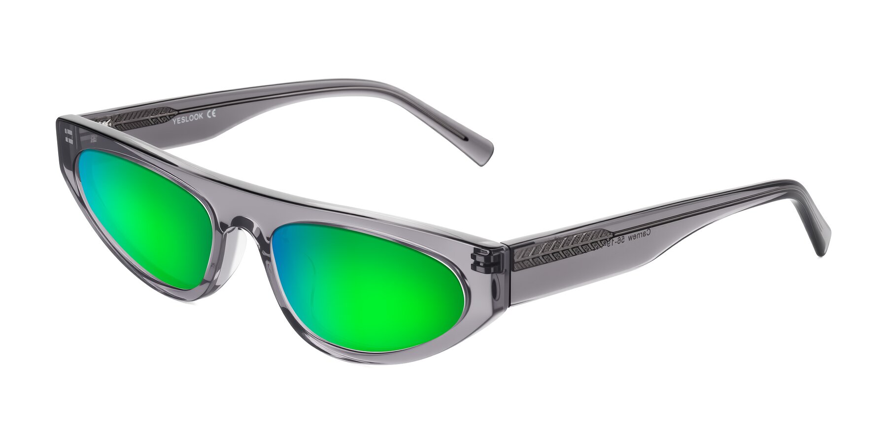 Angle of Carnew in Transparent Gray with Green Mirrored Lenses
