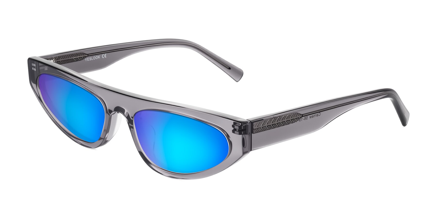 Angle of Carnew in Transparent Gray with Blue Mirrored Lenses