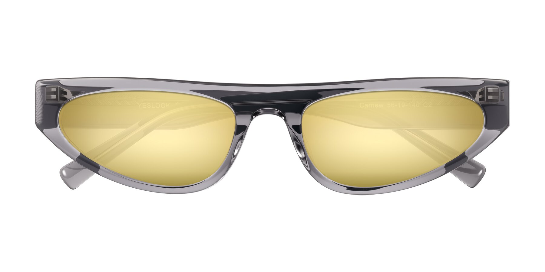 Folded Front of Carnew in Transparent Gray with Gold Mirrored Lenses