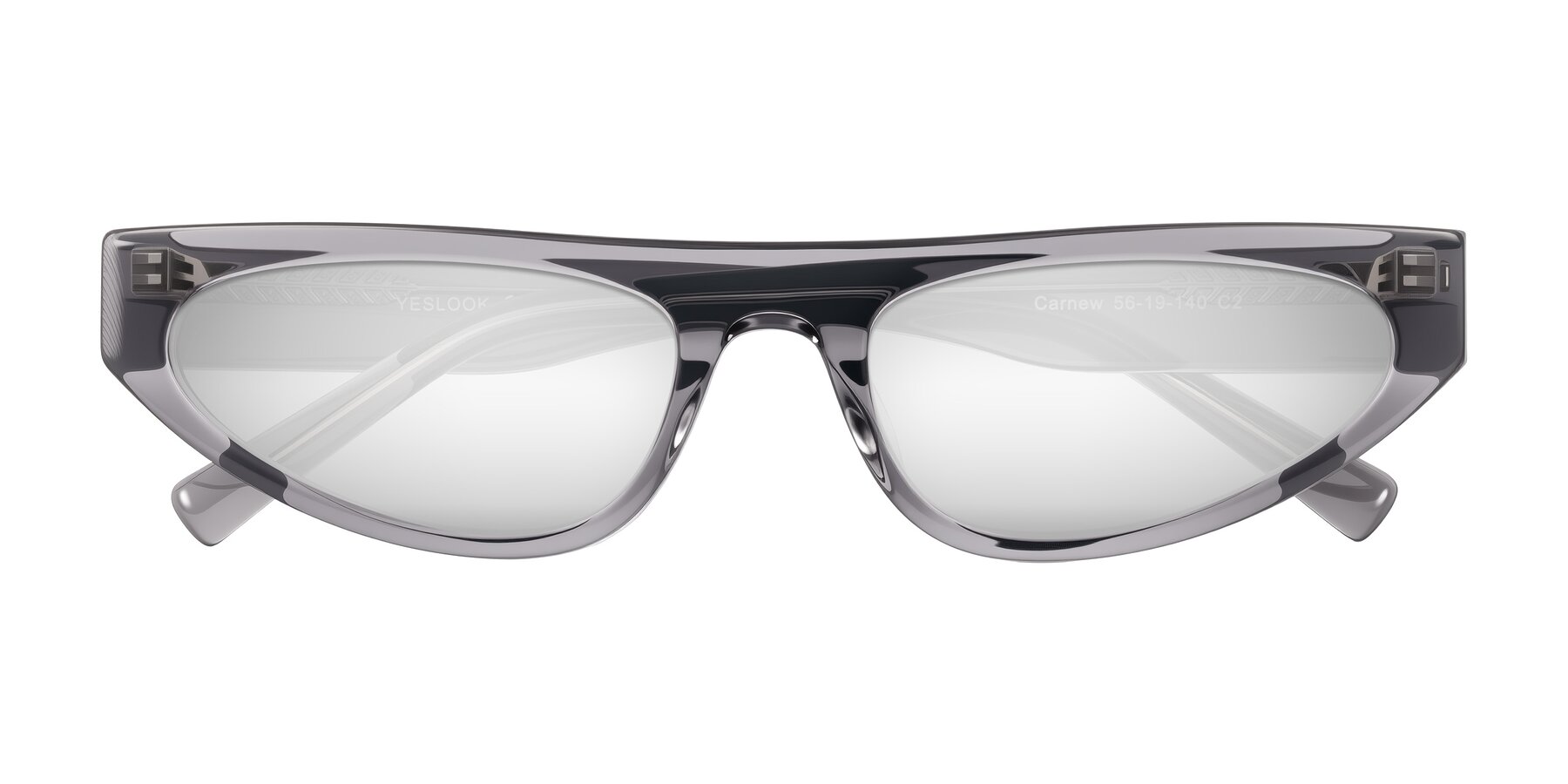 Folded Front of Carnew in Transparent Gray with Silver Mirrored Lenses