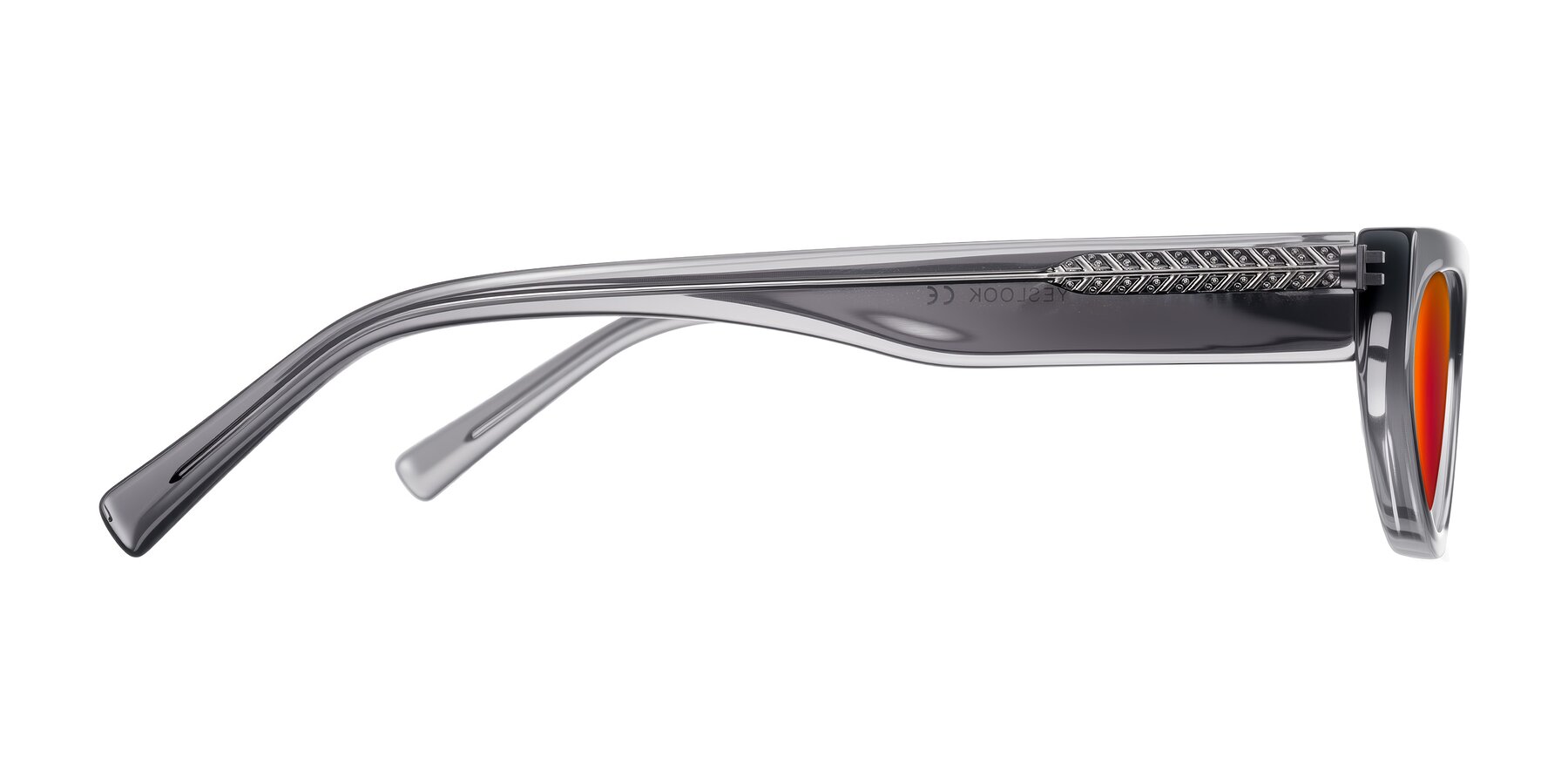 Side of Carnew in Transparent Gray with Red Gold Mirrored Lenses