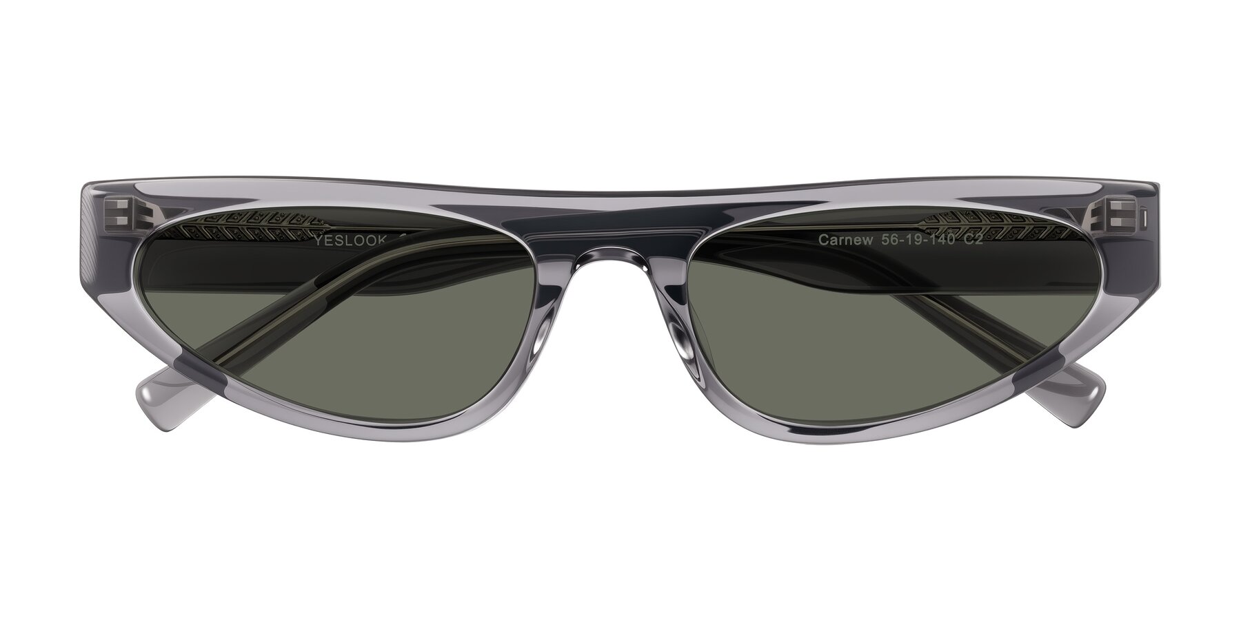 Folded Front of Carnew in Transparent Gray with Gray Polarized Lenses