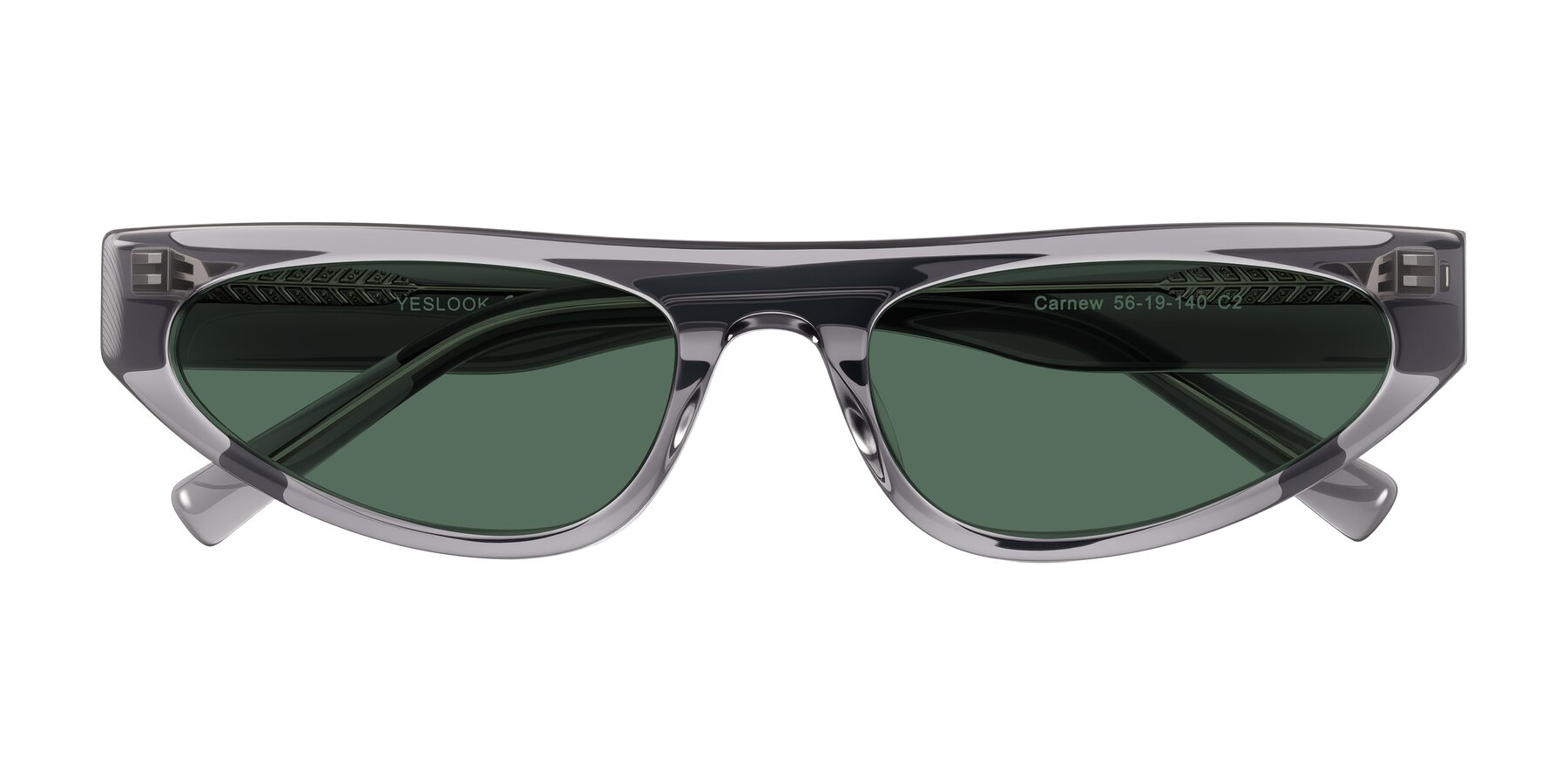 Folded Front of Carnew in Transparent Gray with Green Polarized Lenses