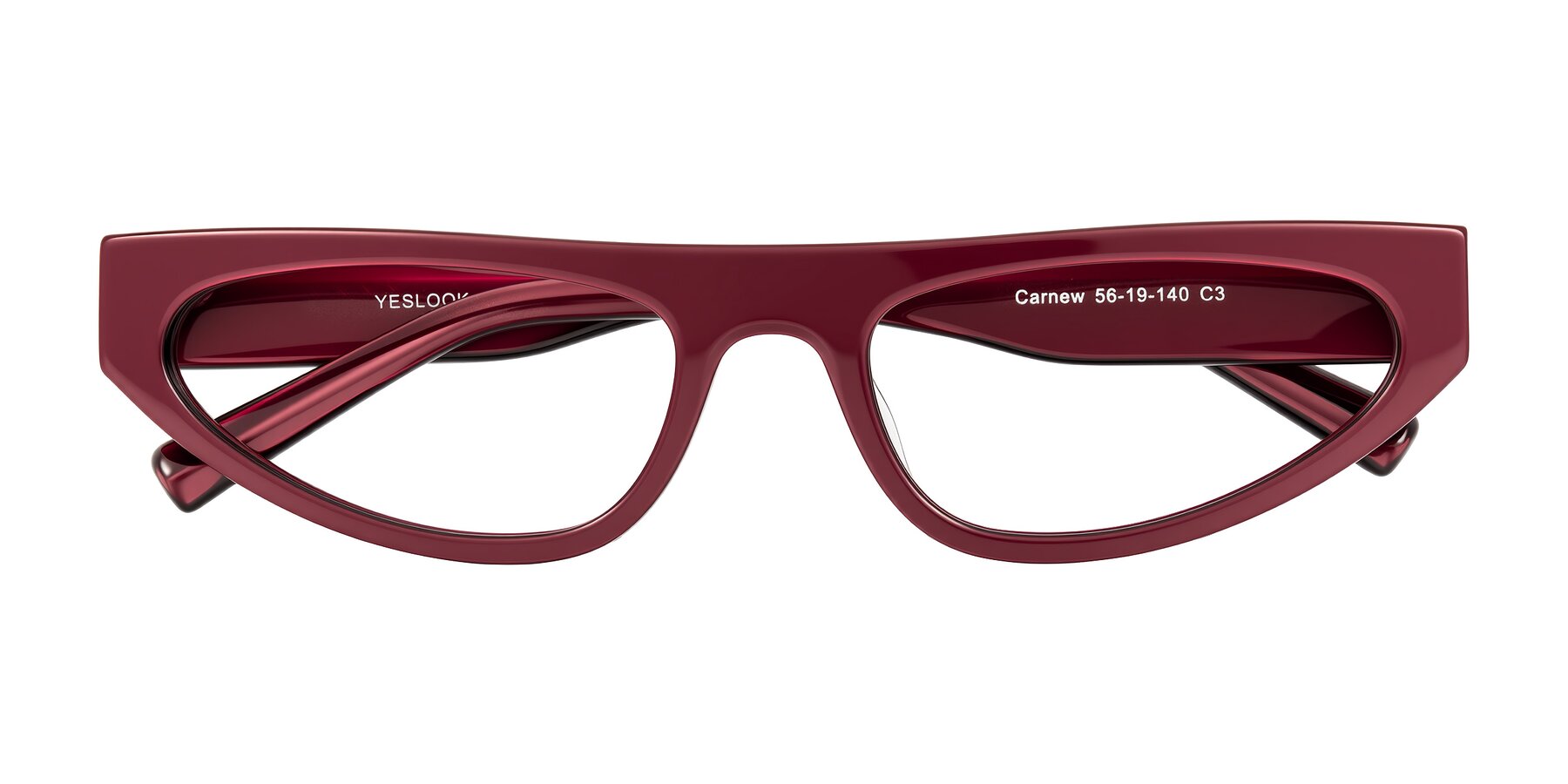 Folded Front of Carnew in Pearlescent Burgundy with Clear Eyeglass Lenses