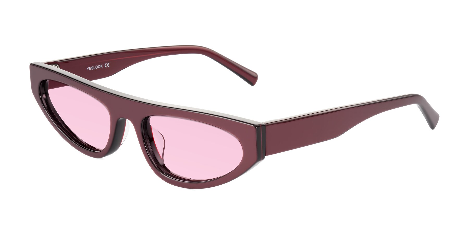 Angle of Carnew in Pearlescent Burgundy with Light Pink Tinted Lenses