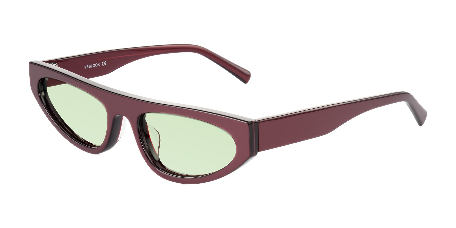 Angle of Carnew in Pearlescent Burgundy with Light Green Tinted Lenses