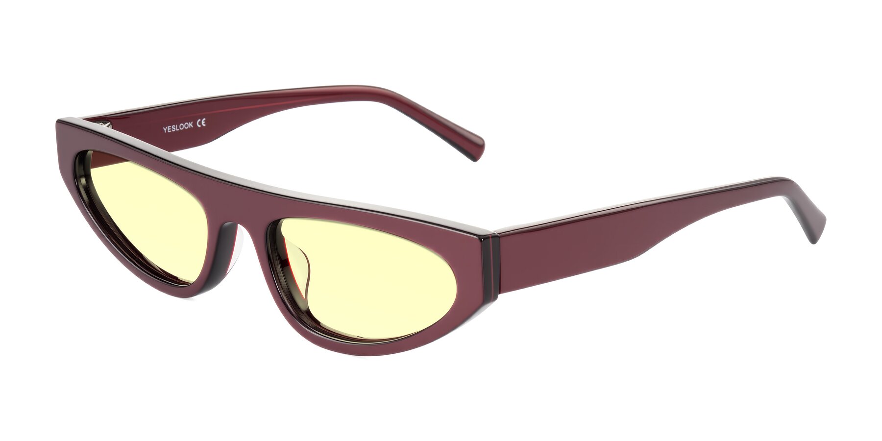 Angle of Carnew in Pearlescent Burgundy with Light Yellow Tinted Lenses