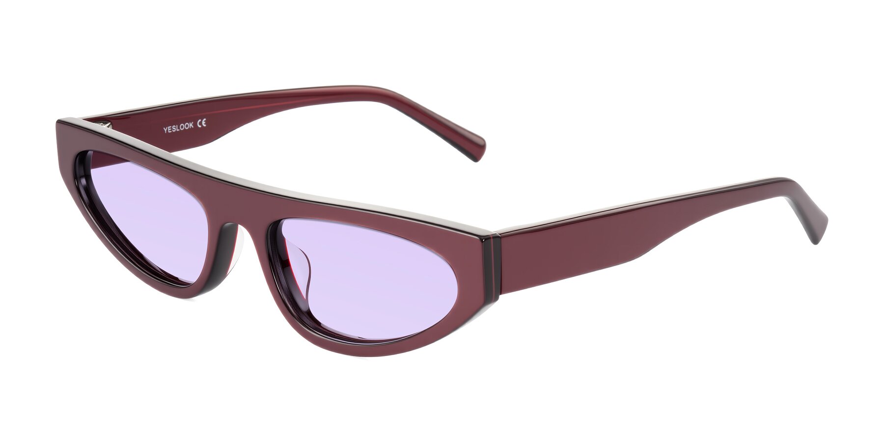 Angle of Carnew in Pearlescent Burgundy with Light Purple Tinted Lenses