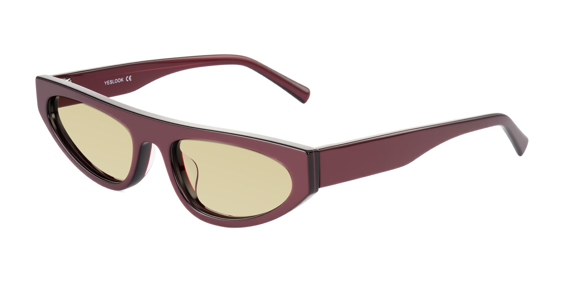 Angle of Carnew in Pearlescent Burgundy with Light Champagne Tinted Lenses