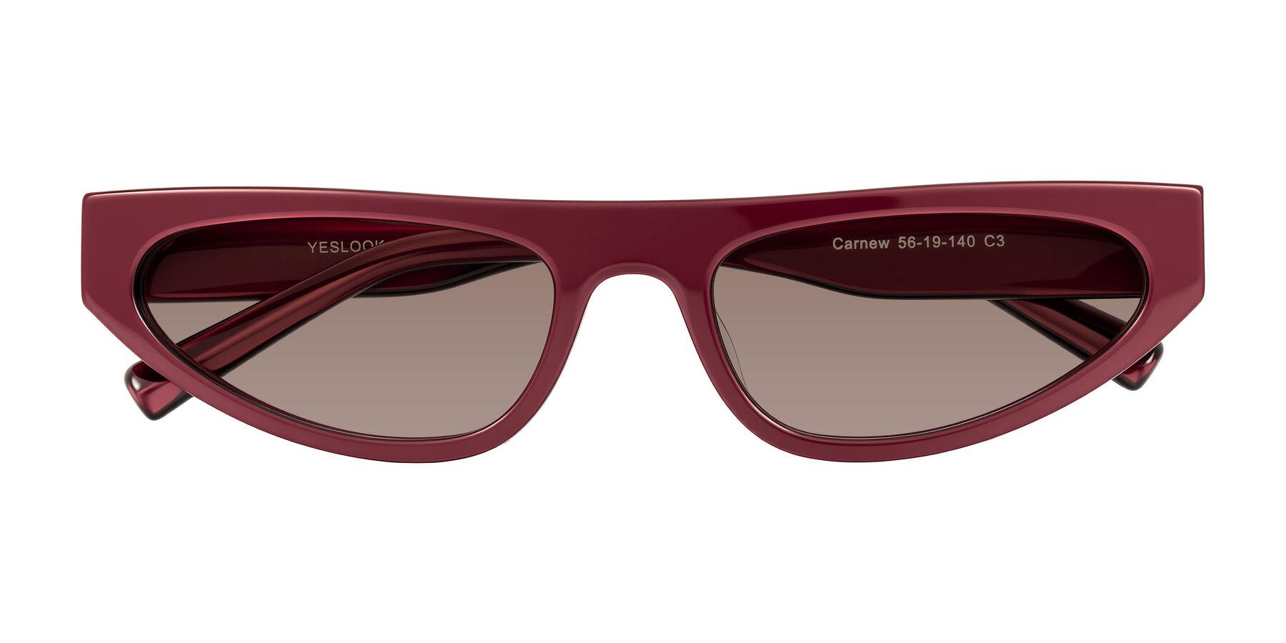 Folded Front of Carnew in Pearlescent Burgundy with Medium Brown Tinted Lenses