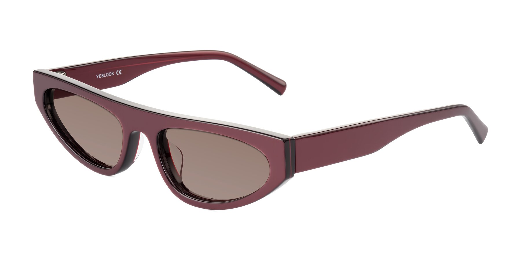 Angle of Carnew in Pearlescent Burgundy with Medium Brown Tinted Lenses