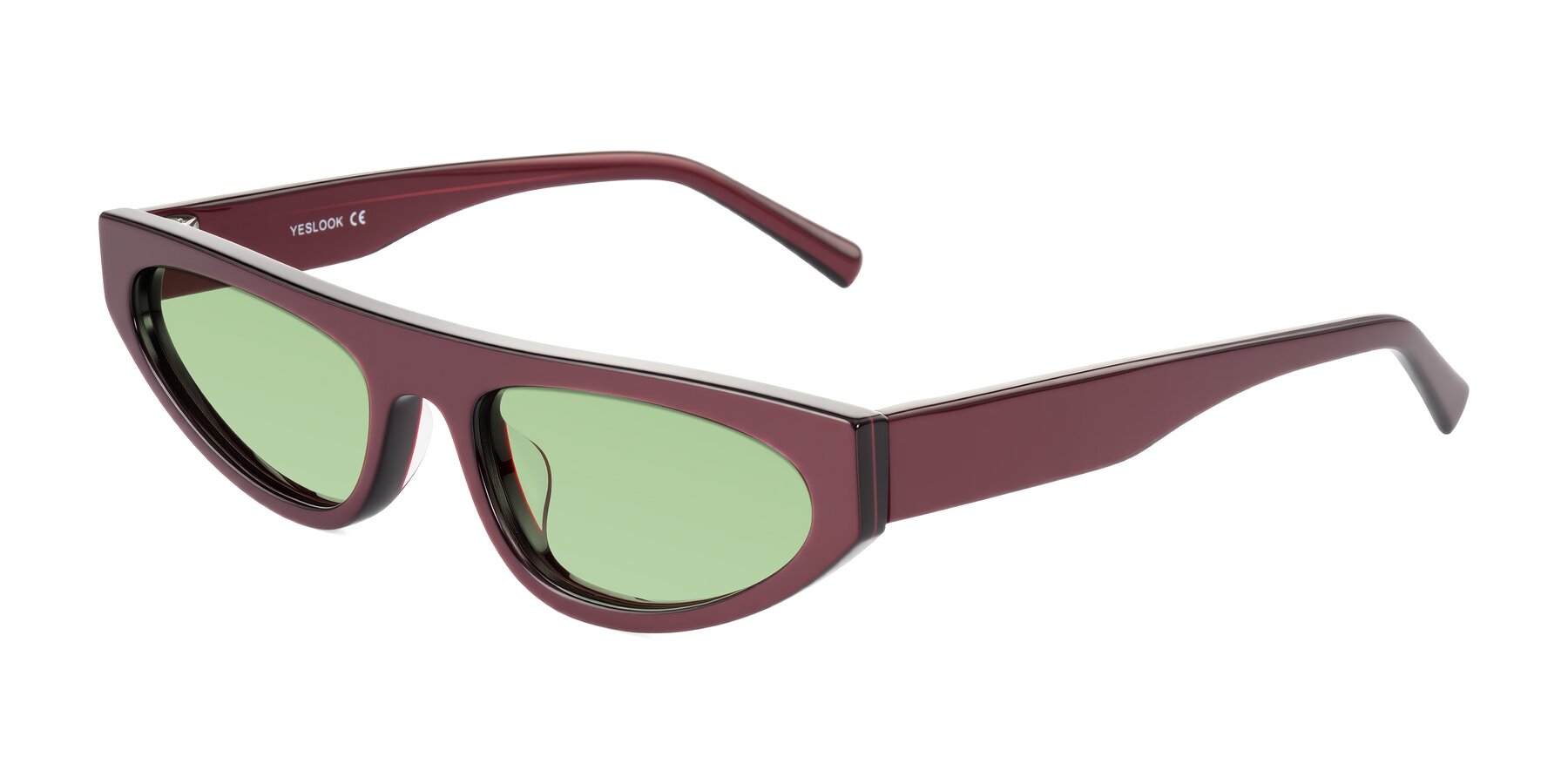 Angle of Carnew in Pearlescent Burgundy with Medium Green Tinted Lenses
