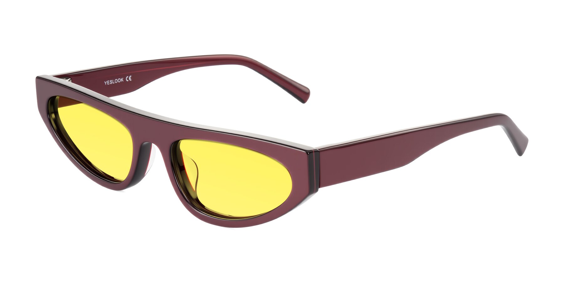 Angle of Carnew in Pearlescent Burgundy with Medium Yellow Tinted Lenses