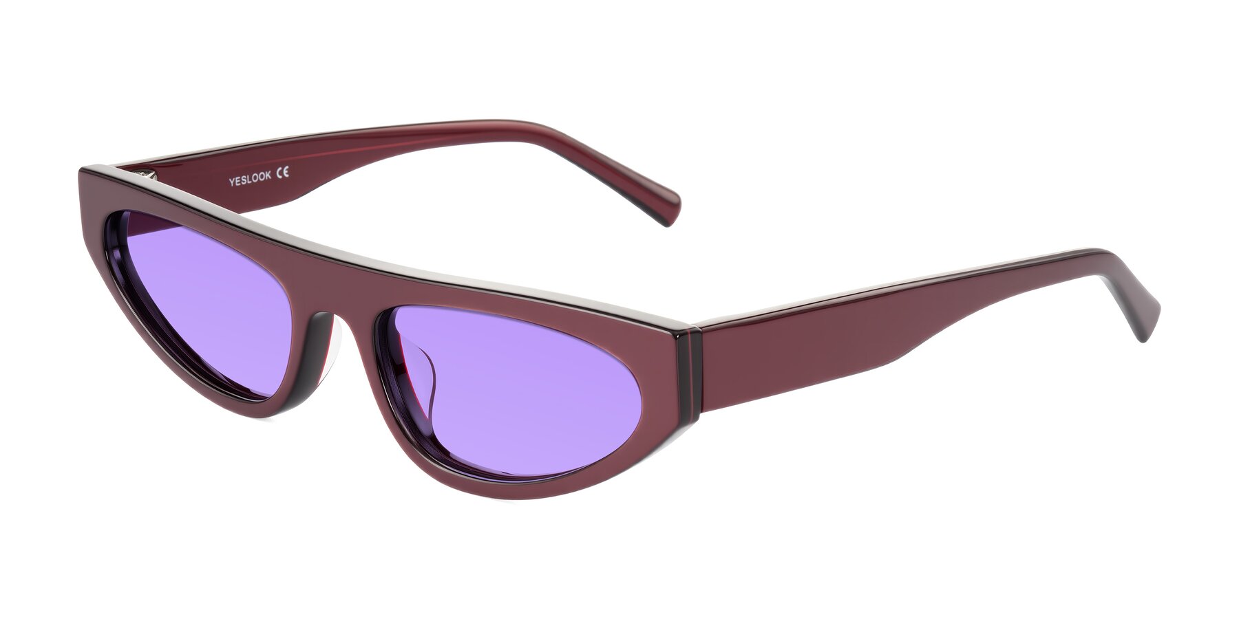 Angle of Carnew in Pearlescent Burgundy with Medium Purple Tinted Lenses