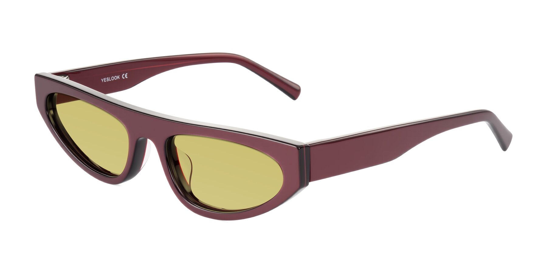Angle of Carnew in Pearlescent Burgundy with Medium Champagne Tinted Lenses