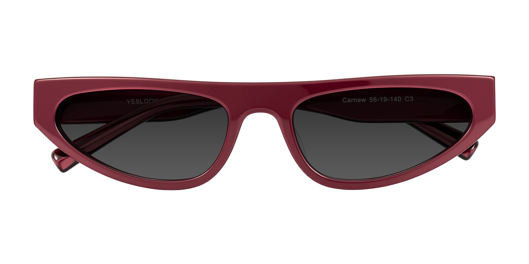 Folded Front of Carnew in Pearlescent Burgundy with Gray Tinted Lenses