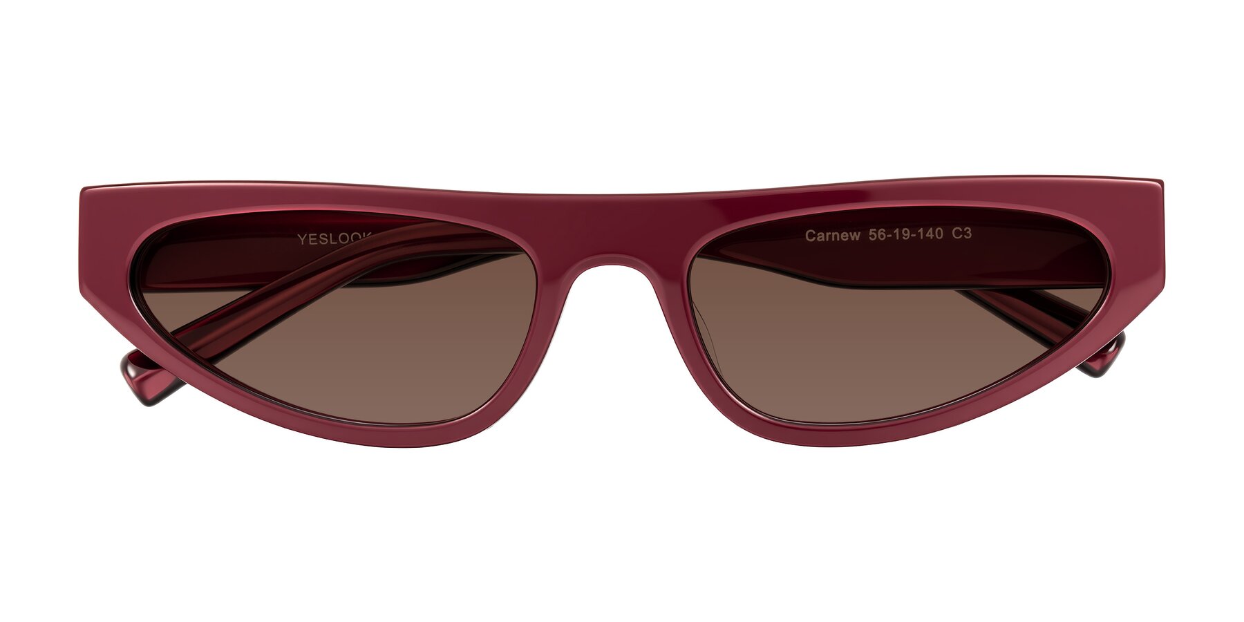 Folded Front of Carnew in Pearlescent Burgundy with Brown Tinted Lenses