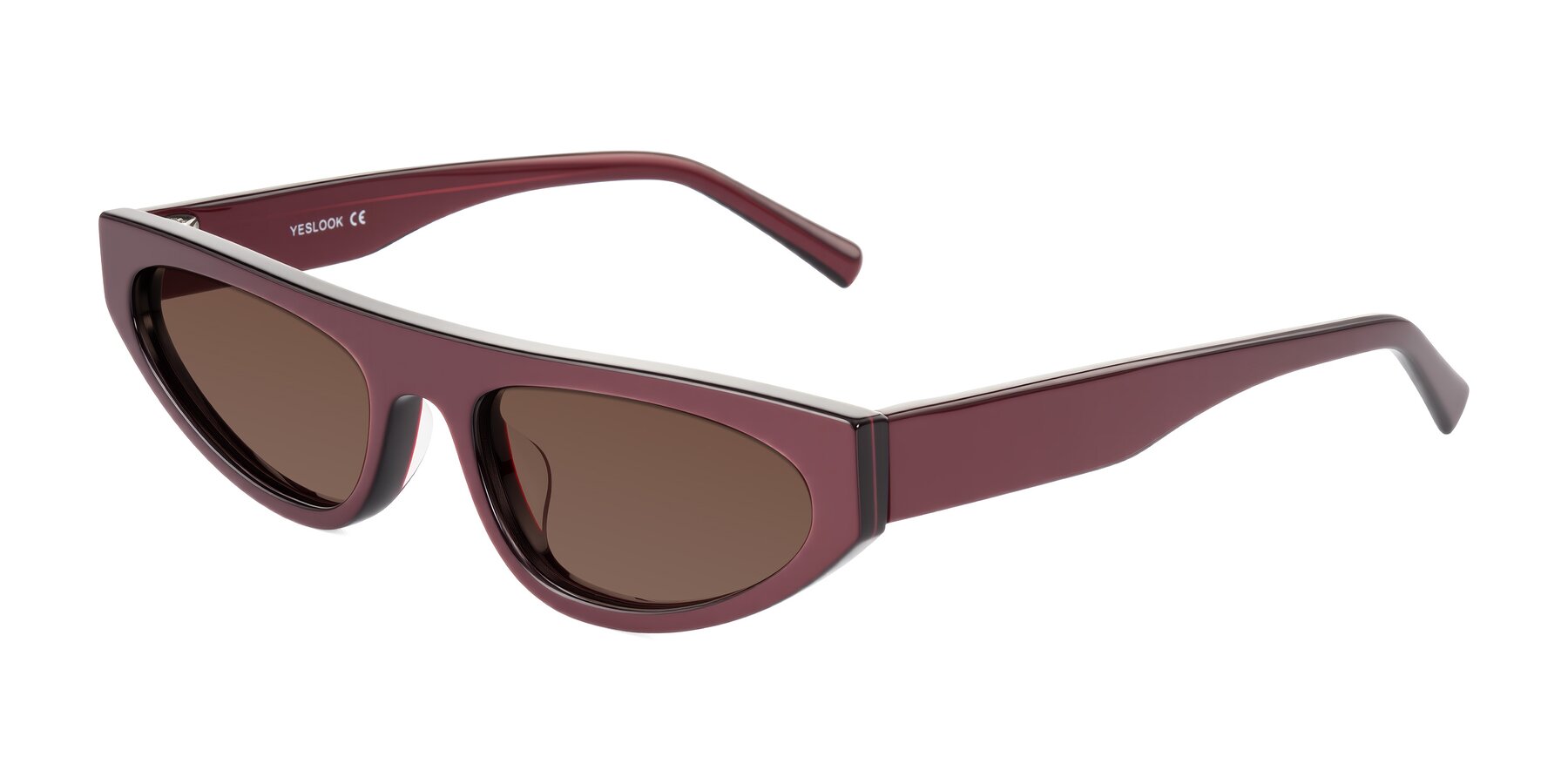 Angle of Carnew in Pearlescent Burgundy with Brown Tinted Lenses