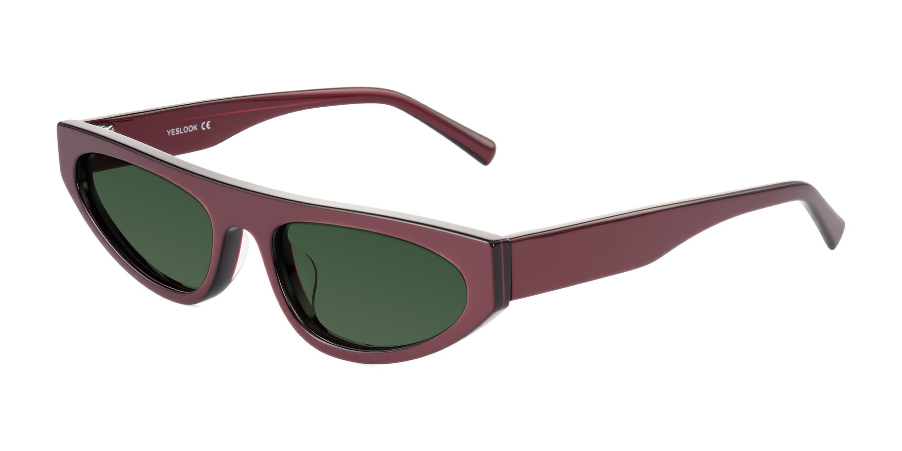 Angle of Carnew in Pearlescent Burgundy with Green Tinted Lenses