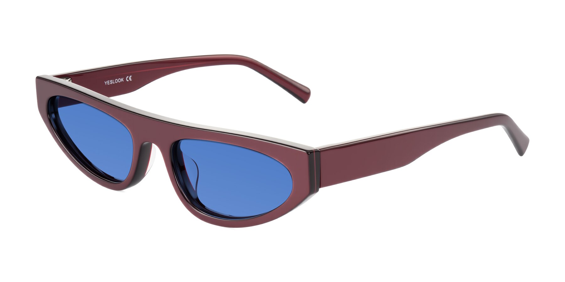 Angle of Carnew in Pearlescent Burgundy with Blue Tinted Lenses