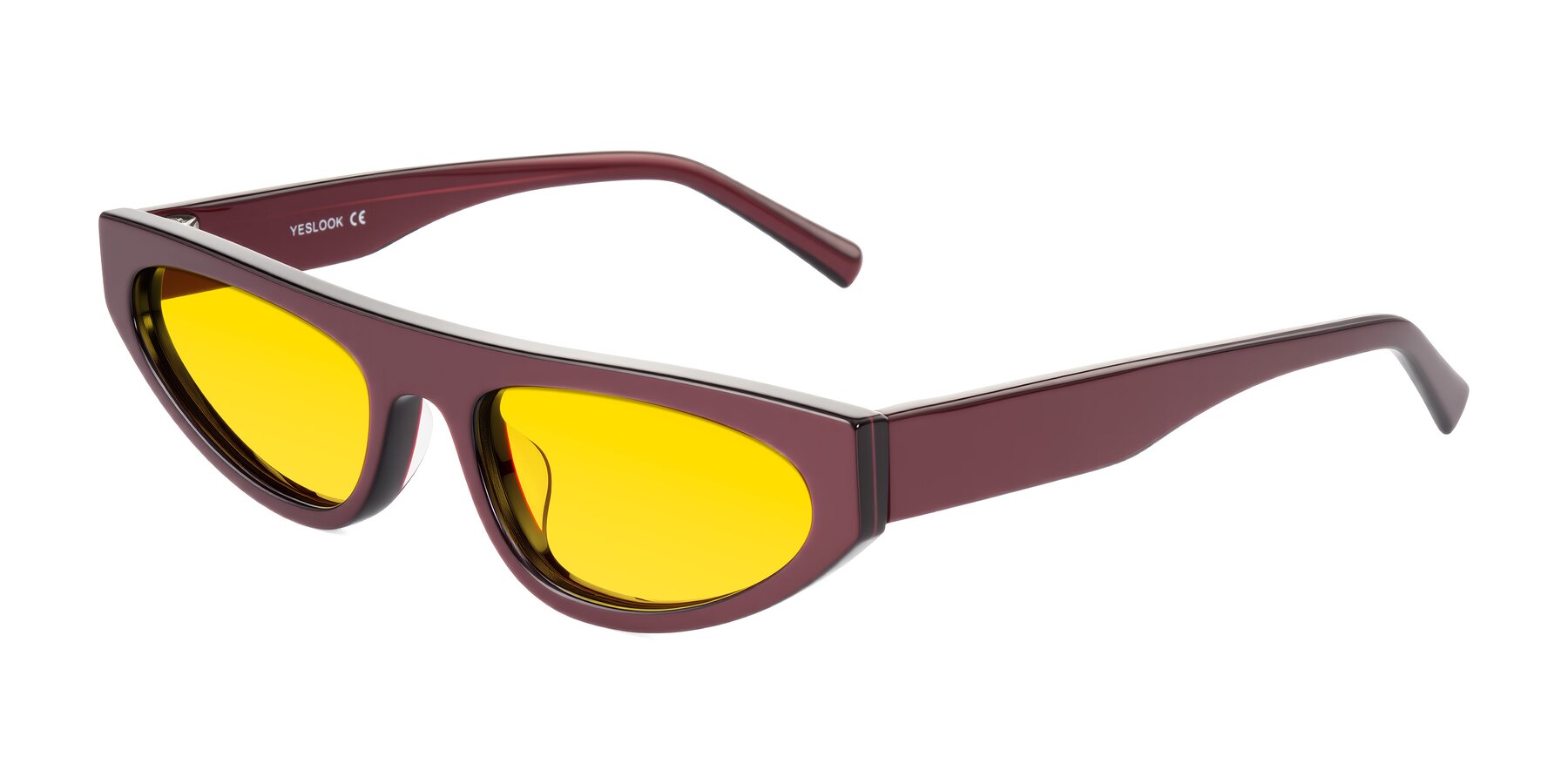 Angle of Carnew in Pearlescent Burgundy with Yellow Tinted Lenses