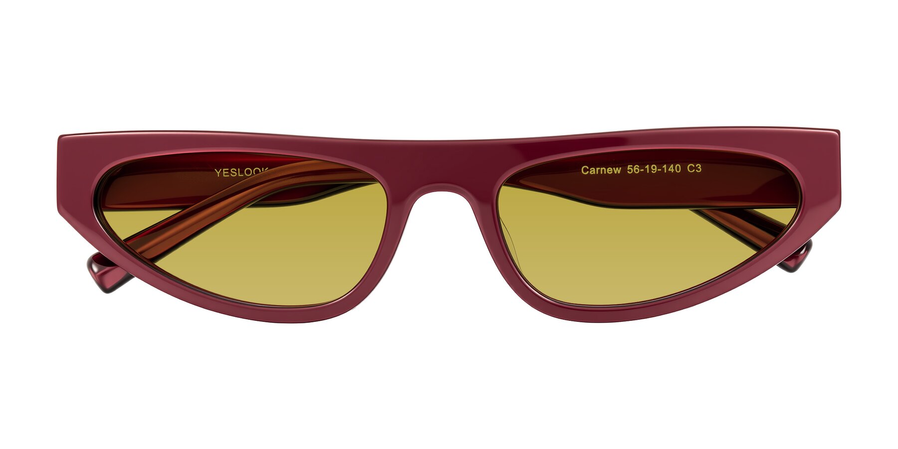 Folded Front of Carnew in Pearlescent Burgundy with Champagne Tinted Lenses