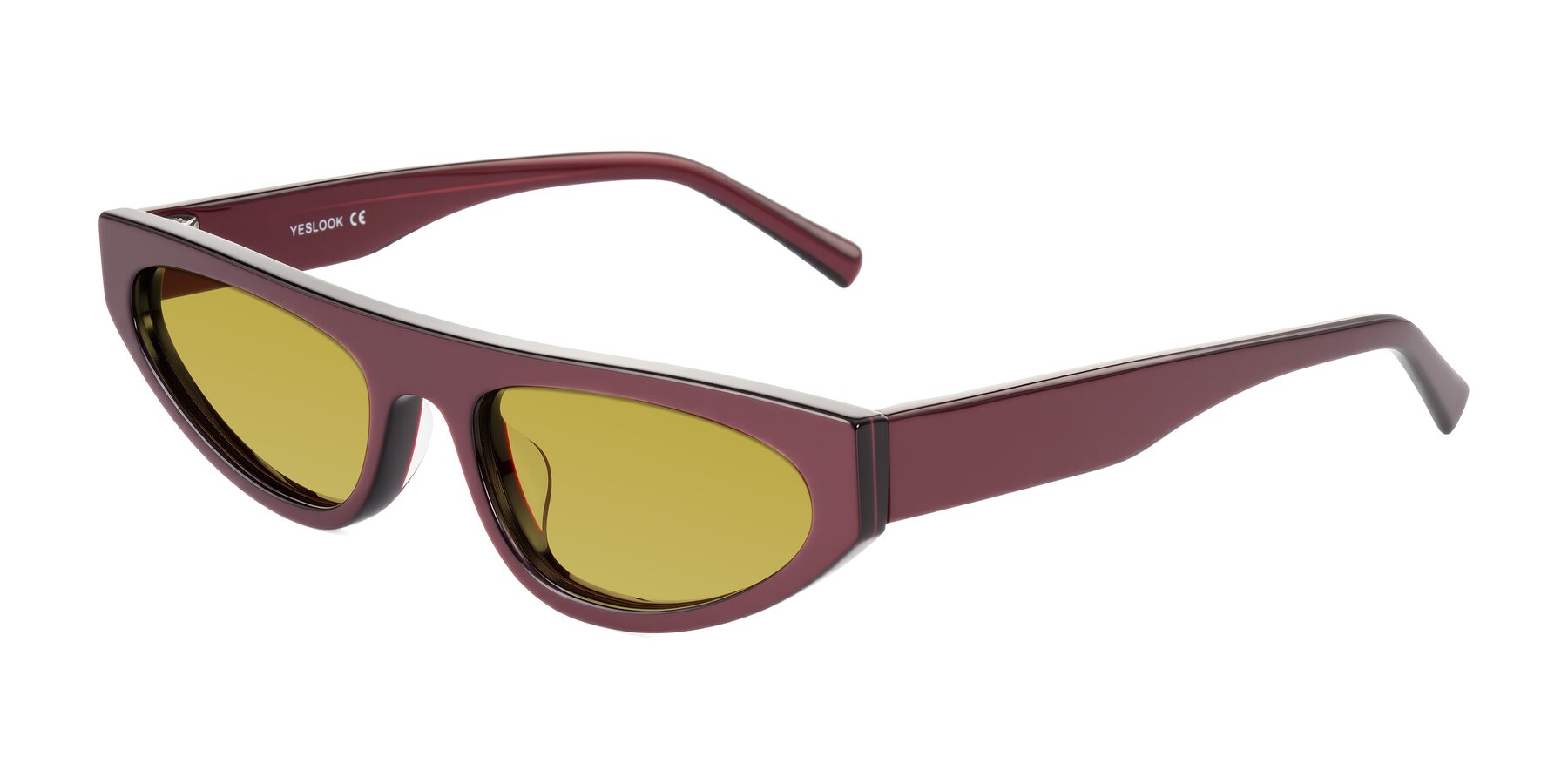 Angle of Carnew in Pearlescent Burgundy with Champagne Tinted Lenses