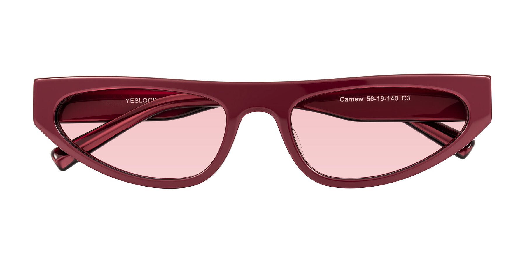 Folded Front of Carnew in Pearlescent Burgundy with Light Garnet Tinted Lenses