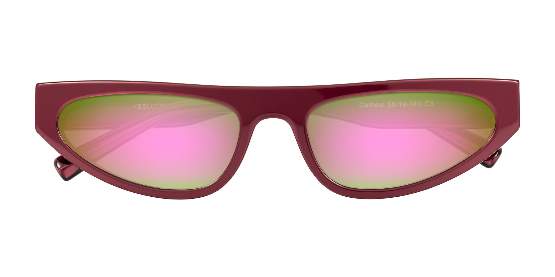 Folded Front of Carnew in Pearlescent Burgundy with Pink Mirrored Lenses
