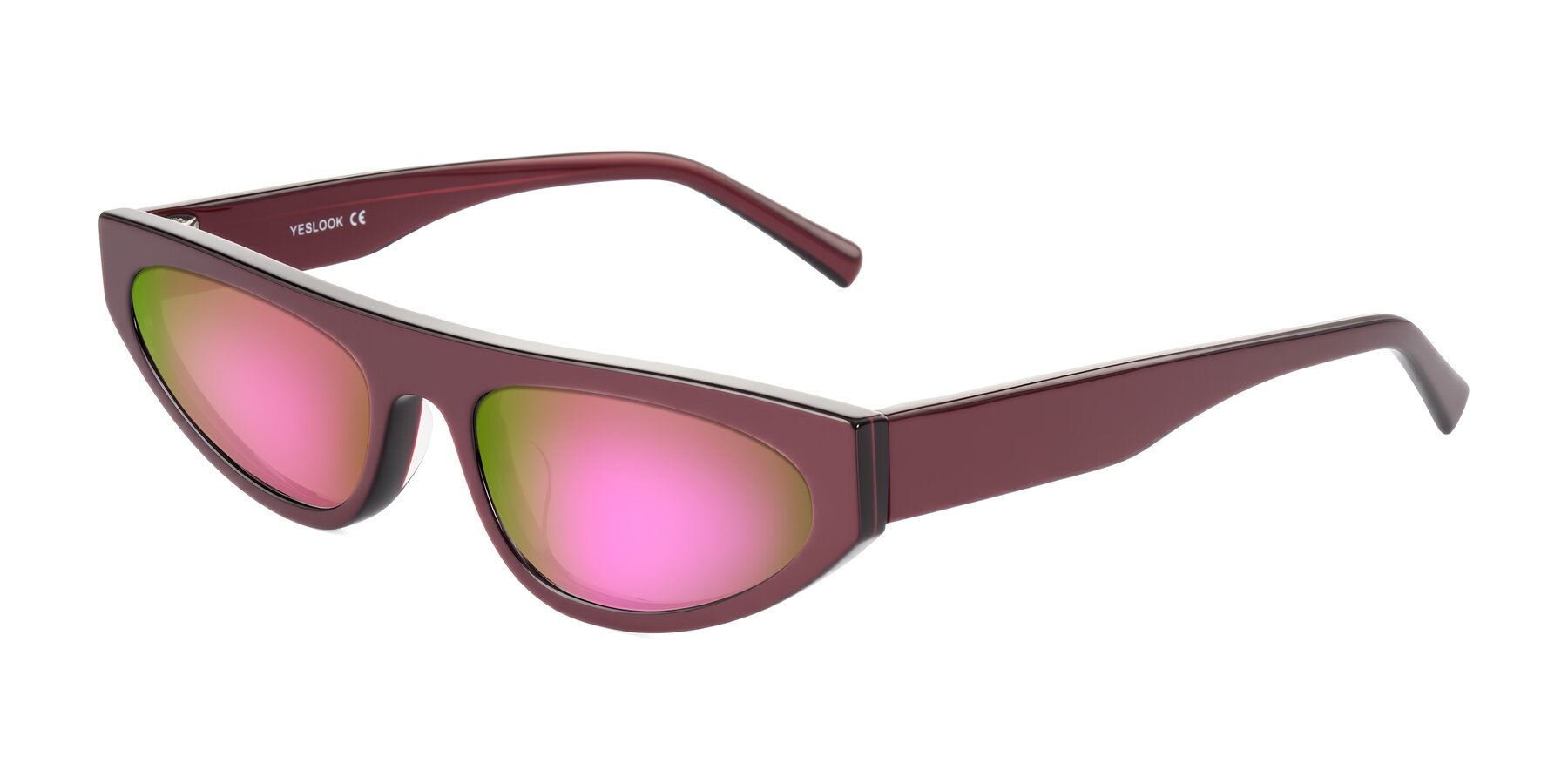 Angle of Carnew in Pearlescent Burgundy with Pink Mirrored Lenses